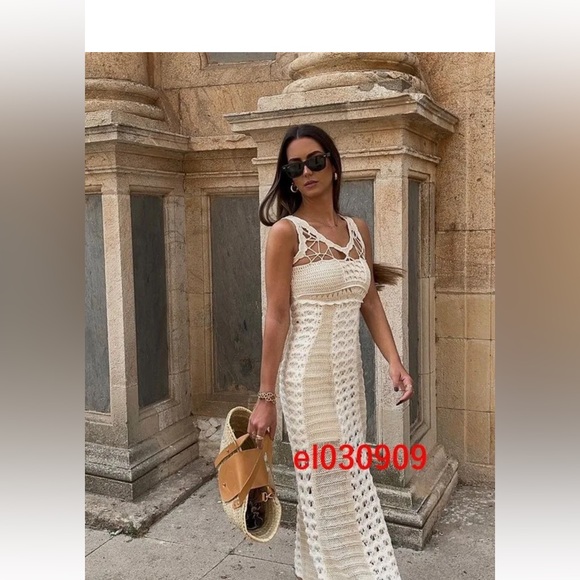 Zara crochet knit dress ecru ivory like new S - Picture 2 of 6